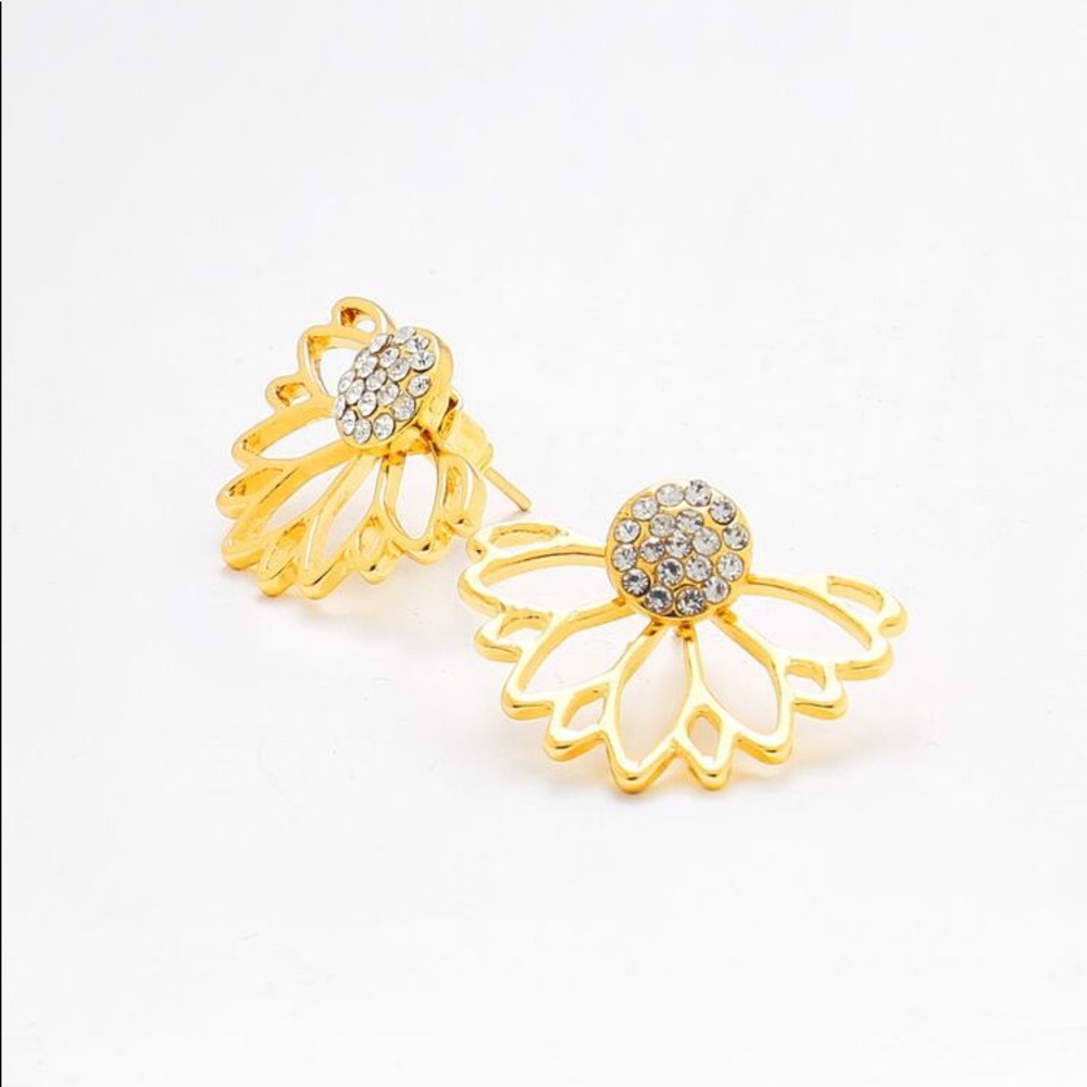 3/$30 💛 Gold Crystal Lotus Stud Earrings - Picture 3 of 4